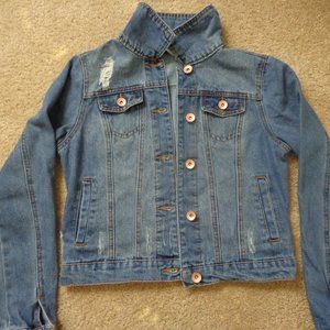 Ladies Blue Jeans Jacket with Long Sleeves & colla